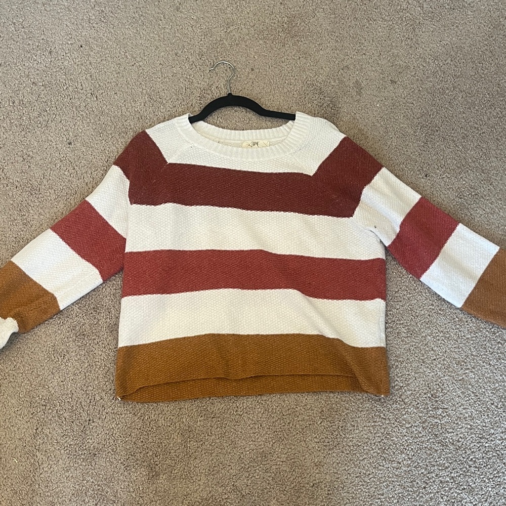 Striped Women's Sweater - Red, White, Brown